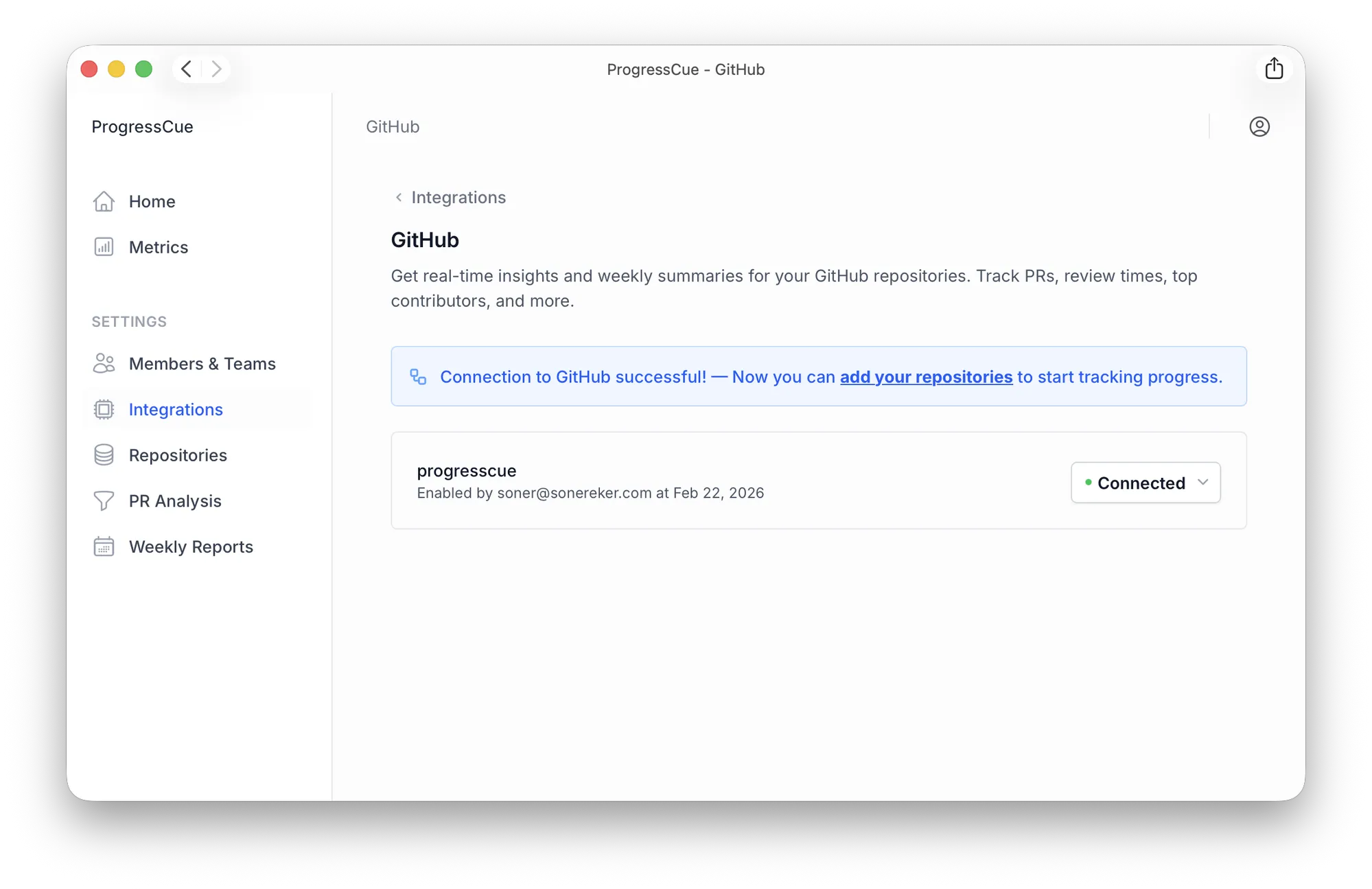 Connection successful banner